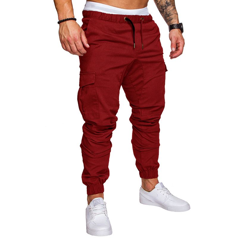 (white)New Fashion Men's Multi-Pocket Overalls Sports Trousers Mens Casual Fitne