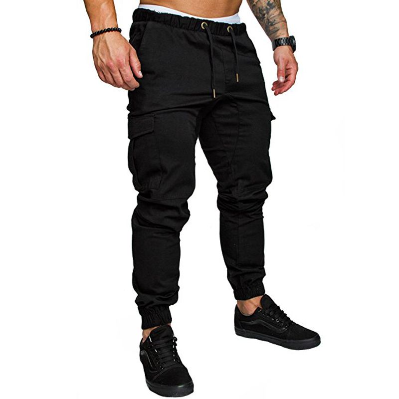 (white)New Fashion Men's Multi-Pocket Overalls Sports Trousers Mens Casual Fitne