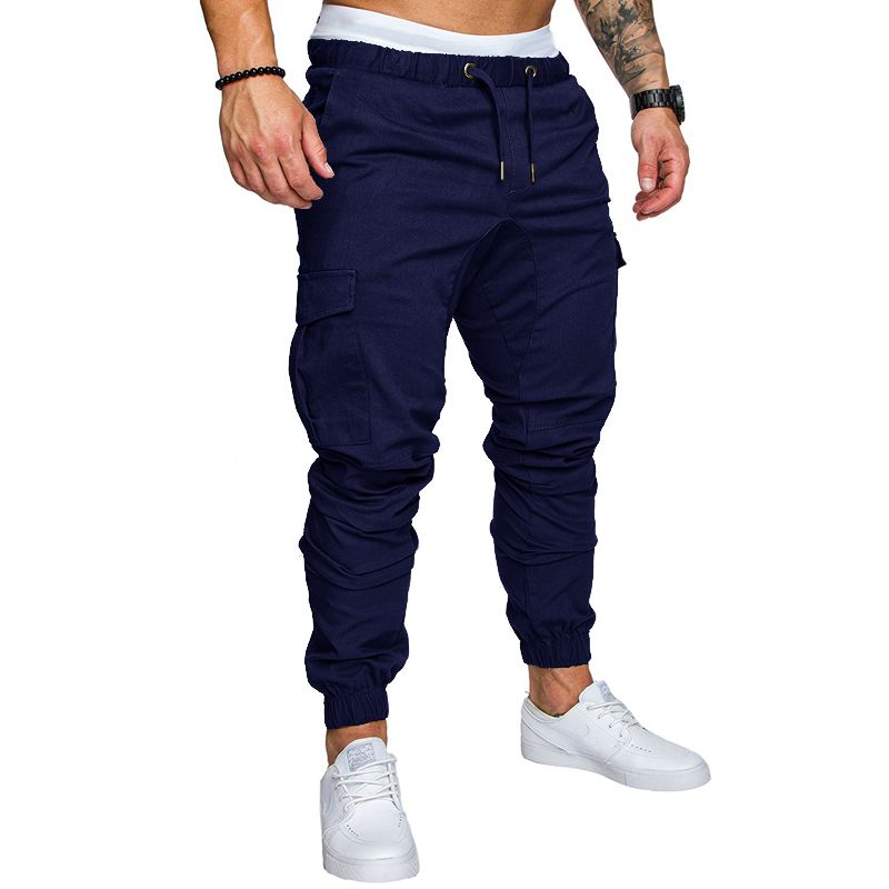 (white)New Fashion Men's Multi-Pocket Overalls Sports Trousers Mens Casual Fitne
