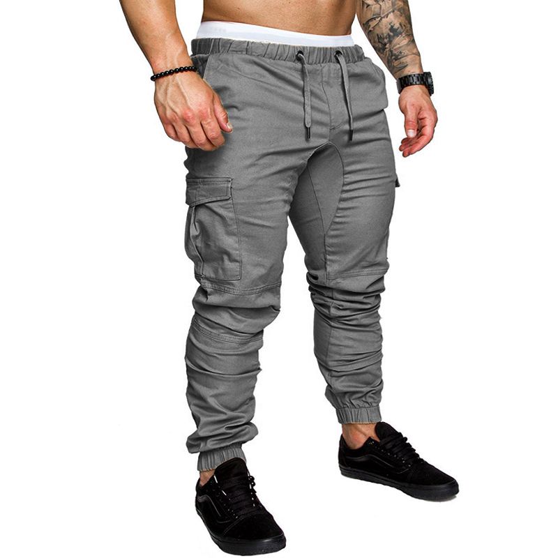 (white)New Fashion Men's Multi-Pocket Overalls Sports Trousers Mens Casual Fitne