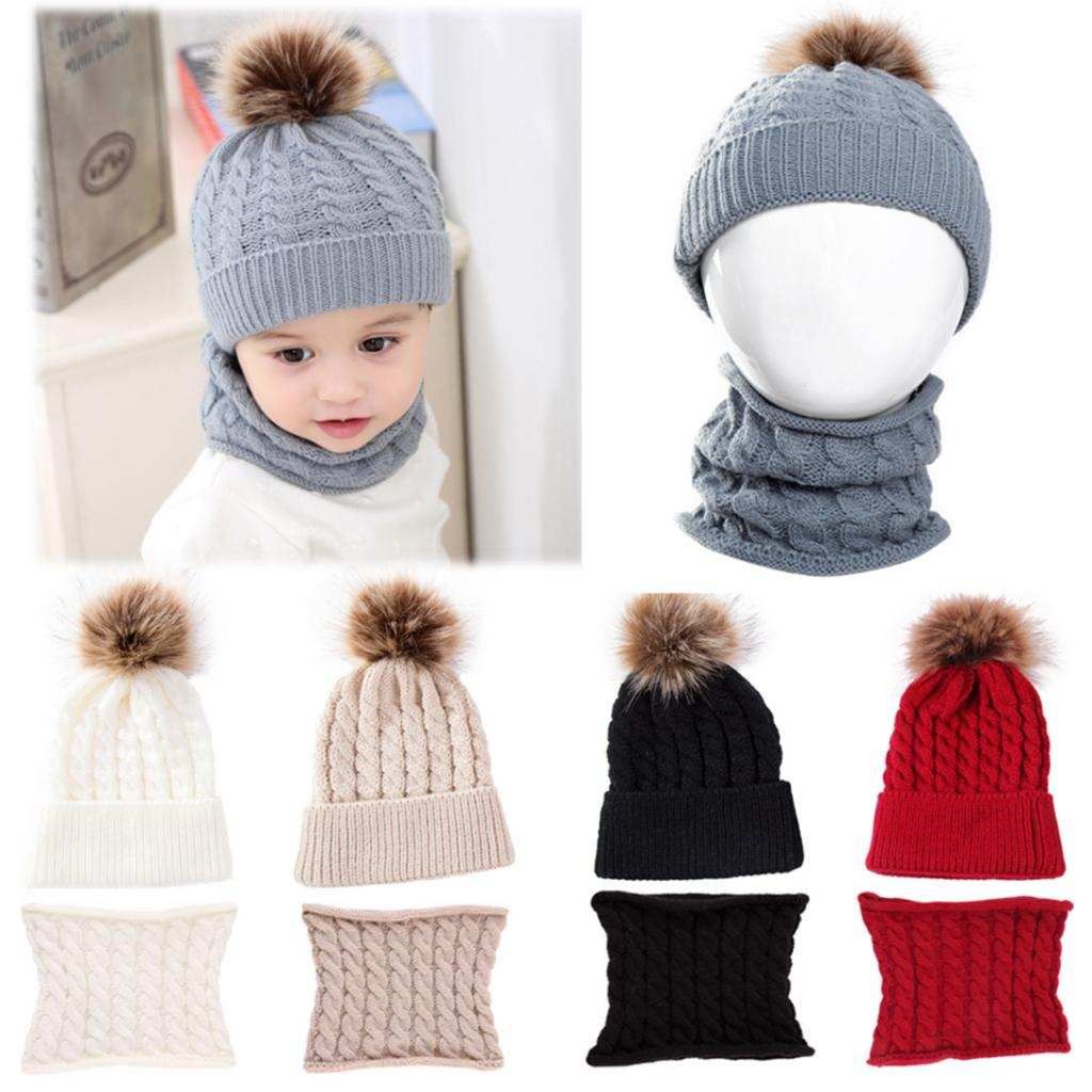 Toddler Baby Newborn Winter Crochet Knit Hat Beanie   Scarf Set Grey