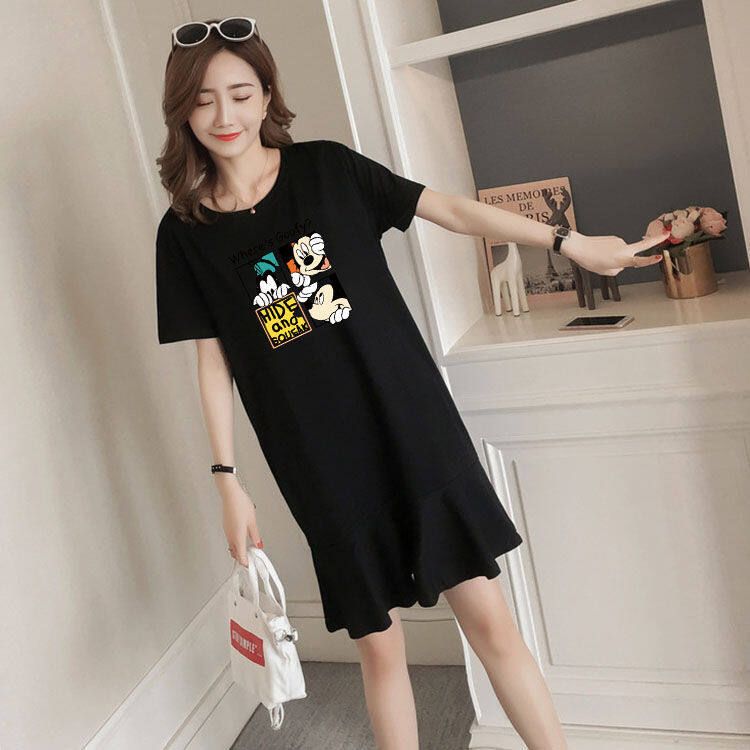Cotton Medium And Long Loose Fish Tail Skirt Short Sleeve