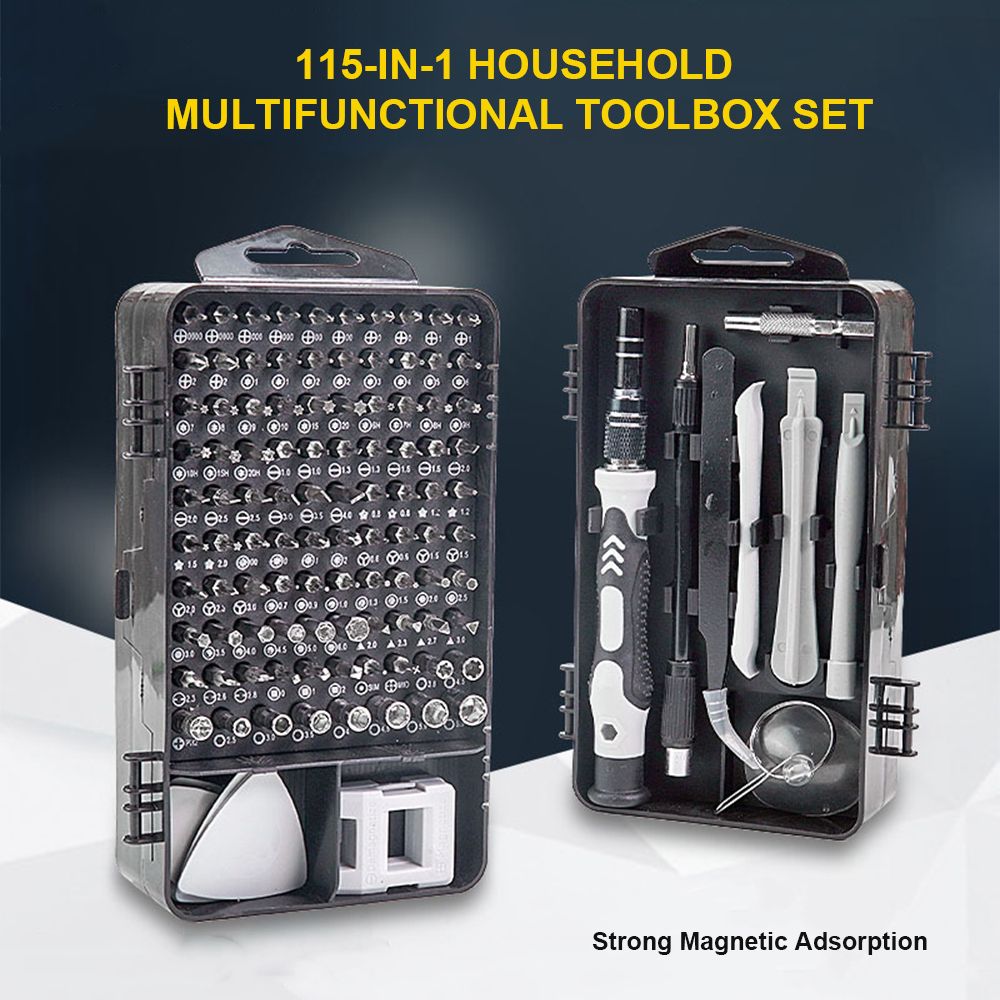 115-In-1 Household Toolbox Set With 98 Bits Multifunctional