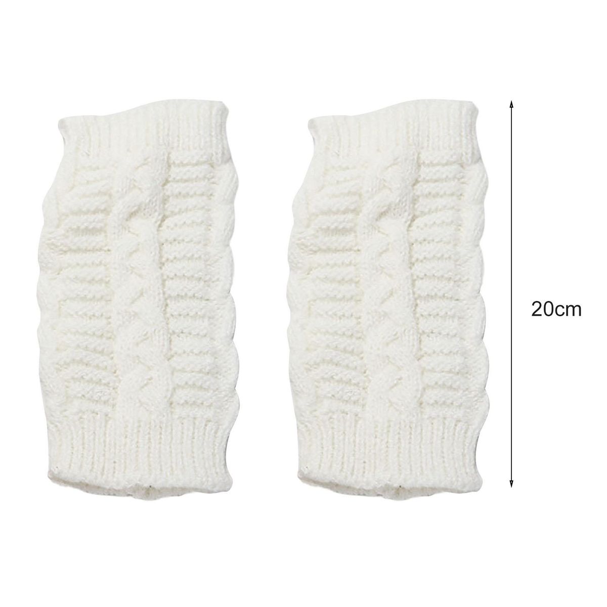 1 Pair Knitted Mittens Unisex Winter Fingerless White