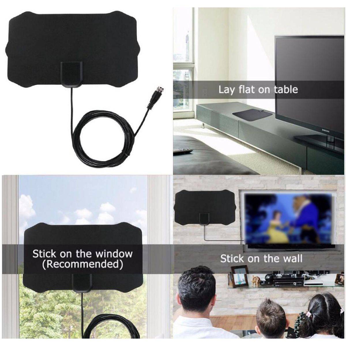 Digital TV Antenna Indoor HDTV Antenna Mini HDTV Signal Receiver with Coax Cable for Free Channels Black