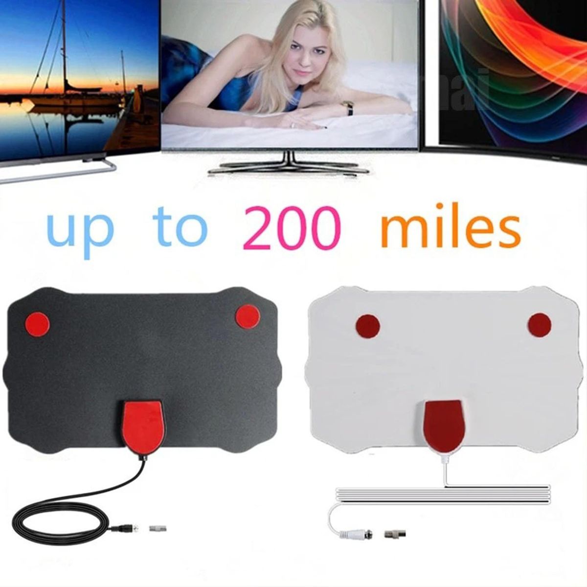 Digital TV Antenna Indoor HDTV Antenna Mini HDTV Signal Receiver with Coax Cable for Free Channels Black