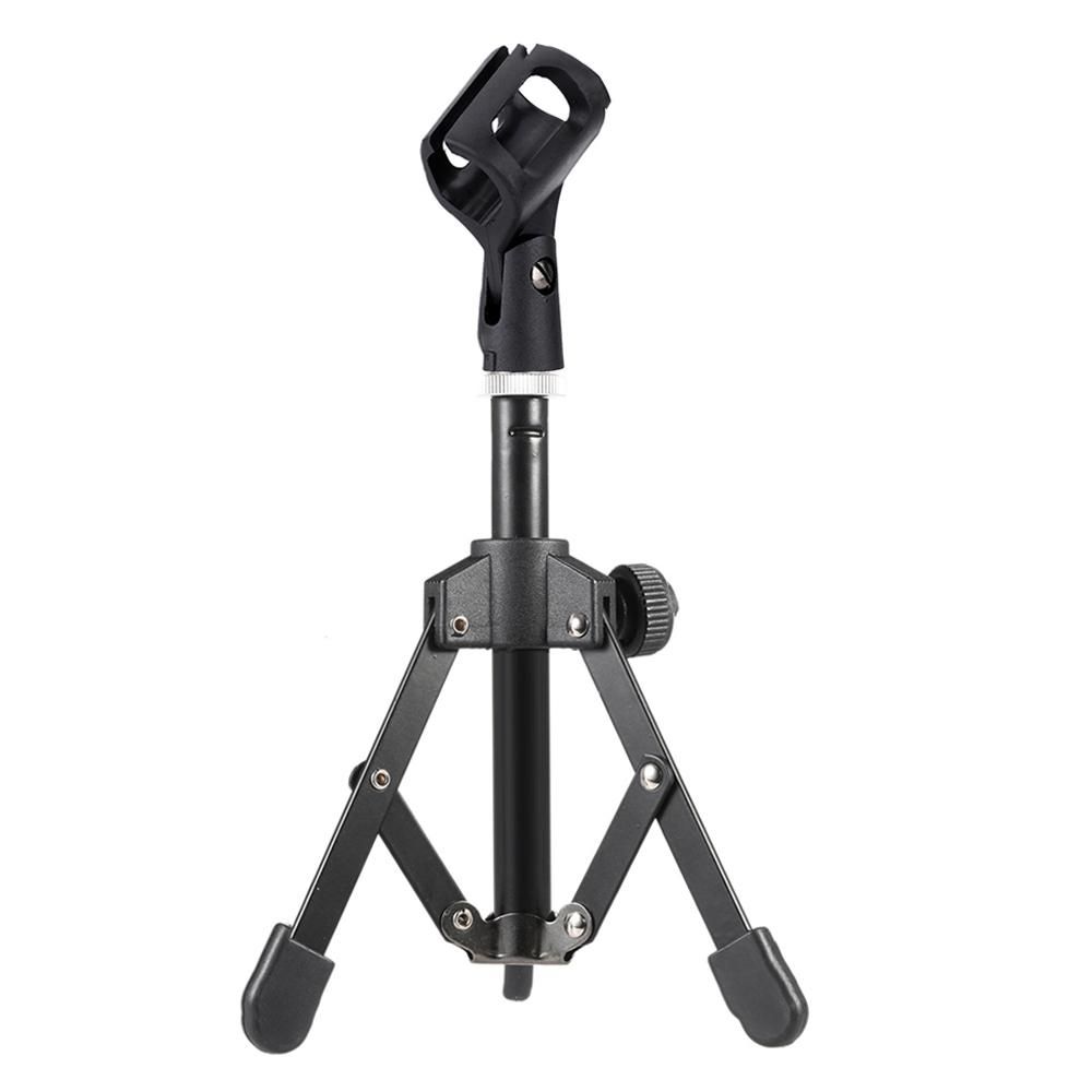 MS-12 Mini Foldable Adjustable Desktop Tripod Microphone Stand with MC3 Mic Clip Holder Bracket for Meeting Lectures Podcasts