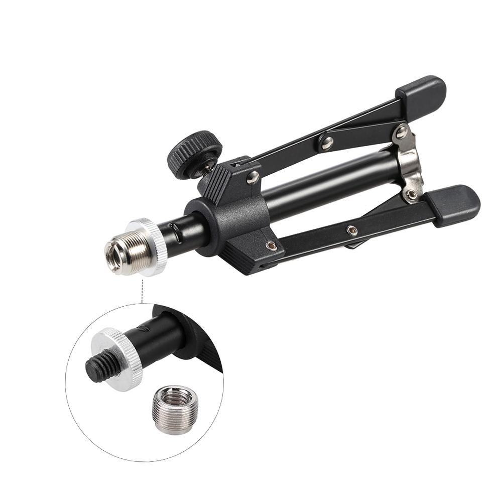 MS-12 Mini Foldable Adjustable Desktop Tripod Microphone Stand with MC3 Mic Clip Holder Bracket for Meeting Lectures Podcasts