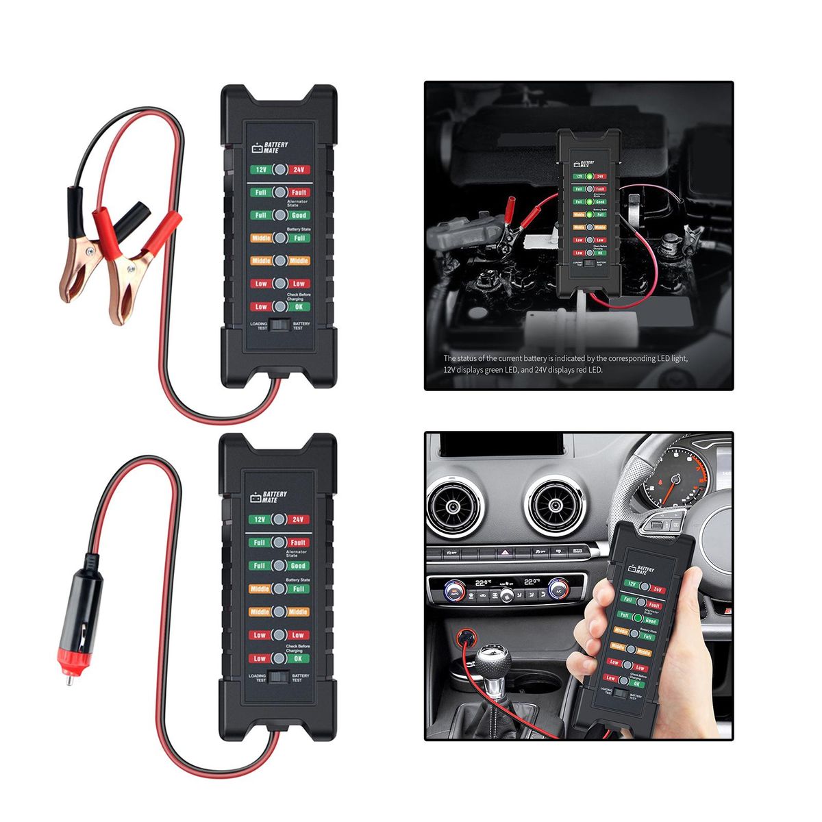 12V 24V Car Battery Tester Test Battery Condition And Clip