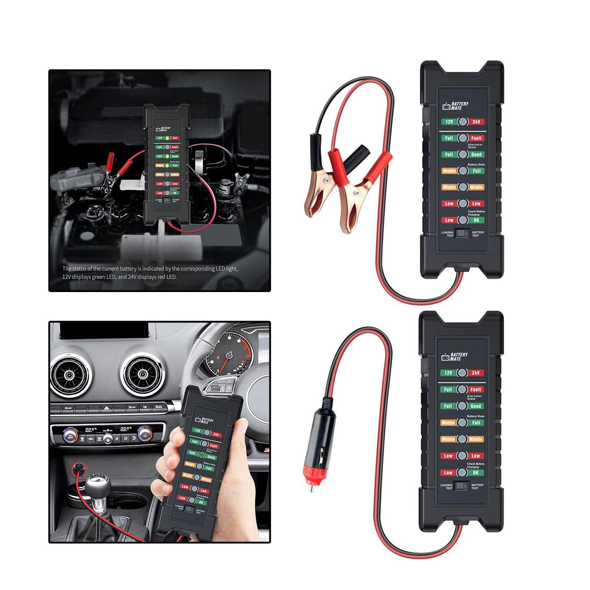 12V 24V Car Battery Tester Test Battery Condition And Clip