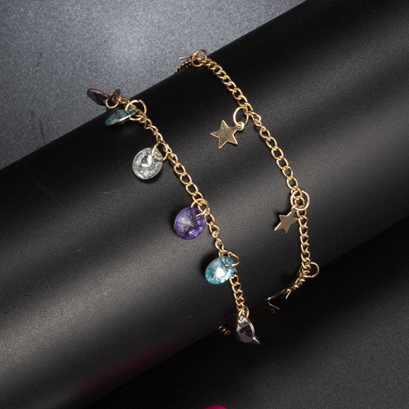 2Pcs/Set Boho Women Star Colorful Rhinestone Charm-Golden