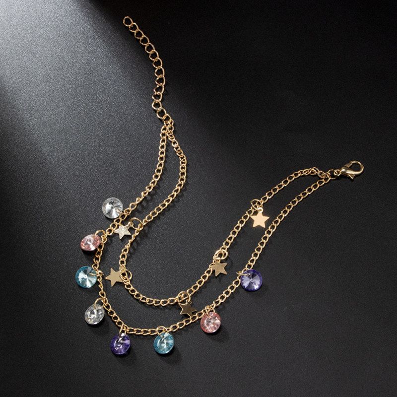 2Pcs/Set Boho Women Star Colorful Rhinestone Charm-Golden