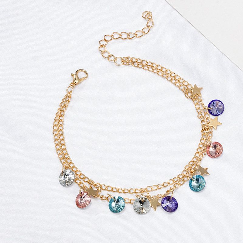 2Pcs/Set Boho Women Star Colorful Rhinestone Charm-Golden