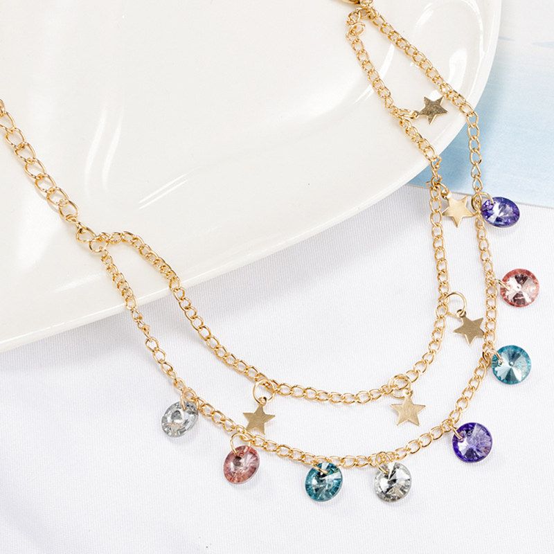 2Pcs/Set Boho Women Star Colorful Rhinestone Charm-Golden
