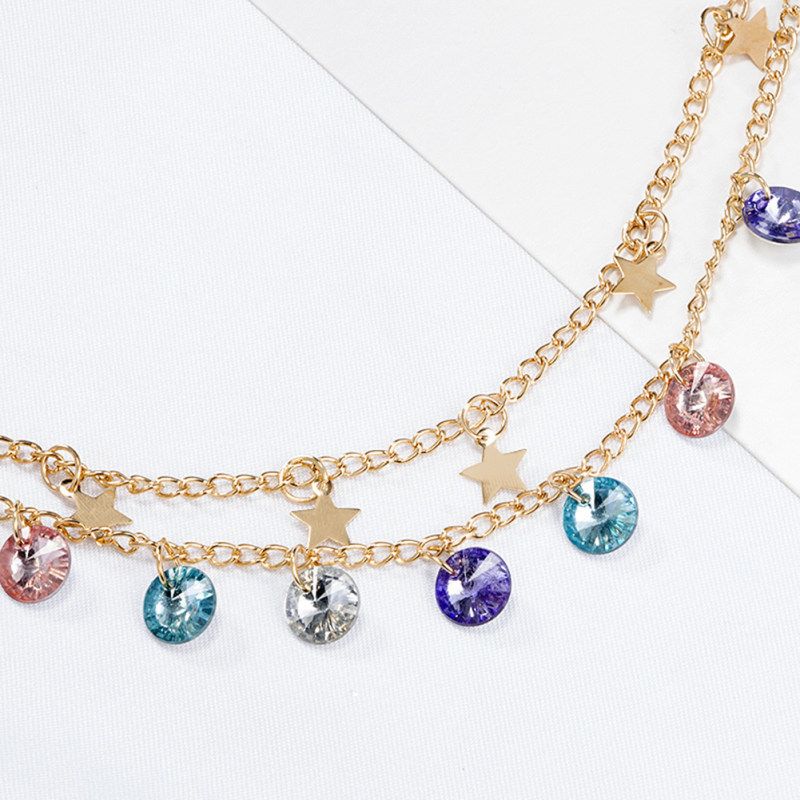 2Pcs/Set Boho Women Star Colorful Rhinestone Charm-Golden
