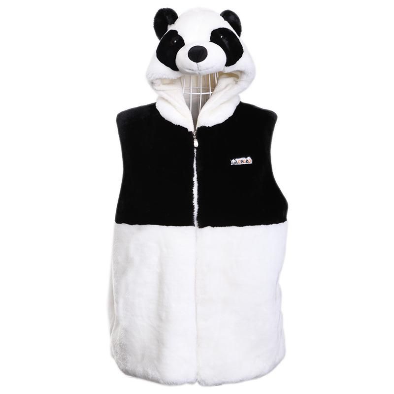 Hooded Panda Vest Cute Thick Plush Tops