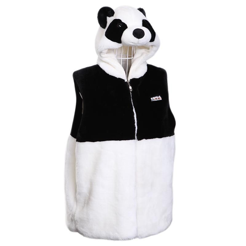 Hooded Panda Vest Cute Thick Plush Tops