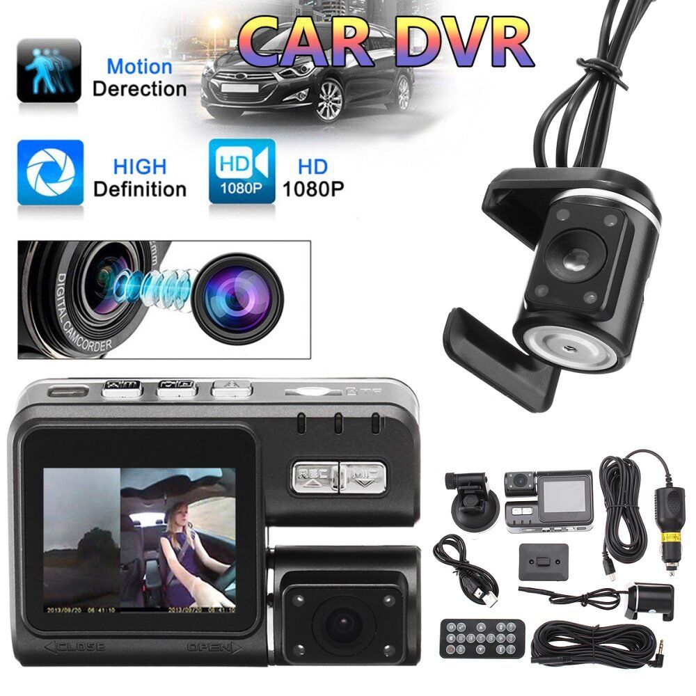 Dual Lens Car DVR Dashcam Rear View Camera Car On-Dash Video Night Vision Video Recorder Black