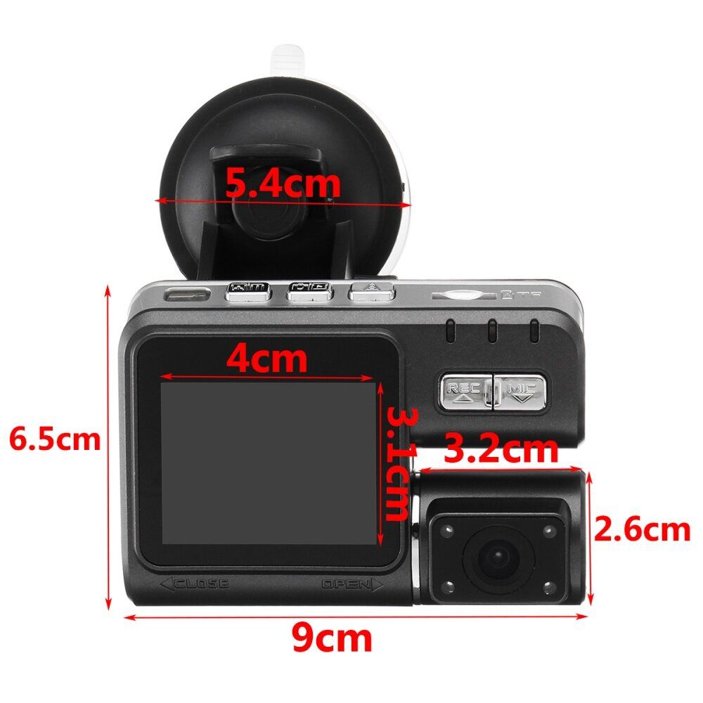 Dual Lens Car DVR Dashcam Rear View Camera Car On-Dash Video Night Vision Video Recorder Black