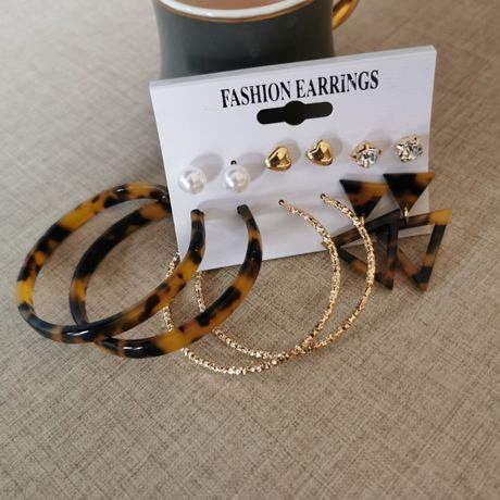 6 In 1 Set Of Hoops,Studs & Leopard Mix Shape Earrings