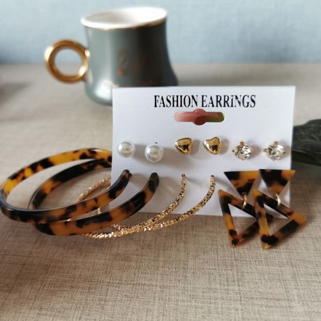 6 In 1 Set Of Hoops,Studs & Leopard Mix Shape Earrings