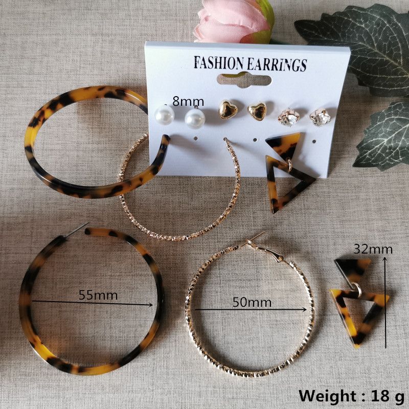 6 In 1 Set Of Hoops,Studs & Leopard Mix Shape Earrings