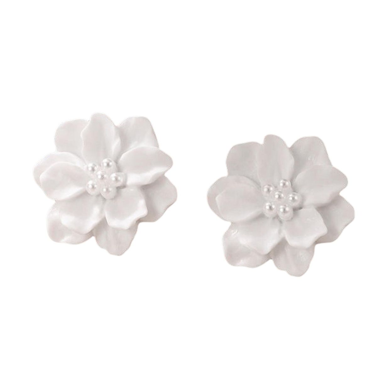 1 Pair Girls Earrings Korean Style Temperament Flower Faux Pearl Earrings White