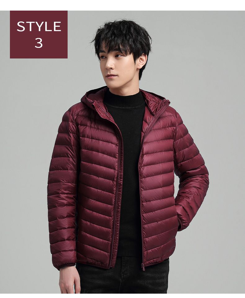 Hooded Down Jacket Ultralight Camping Trekking Hiking Waterproof - Wine