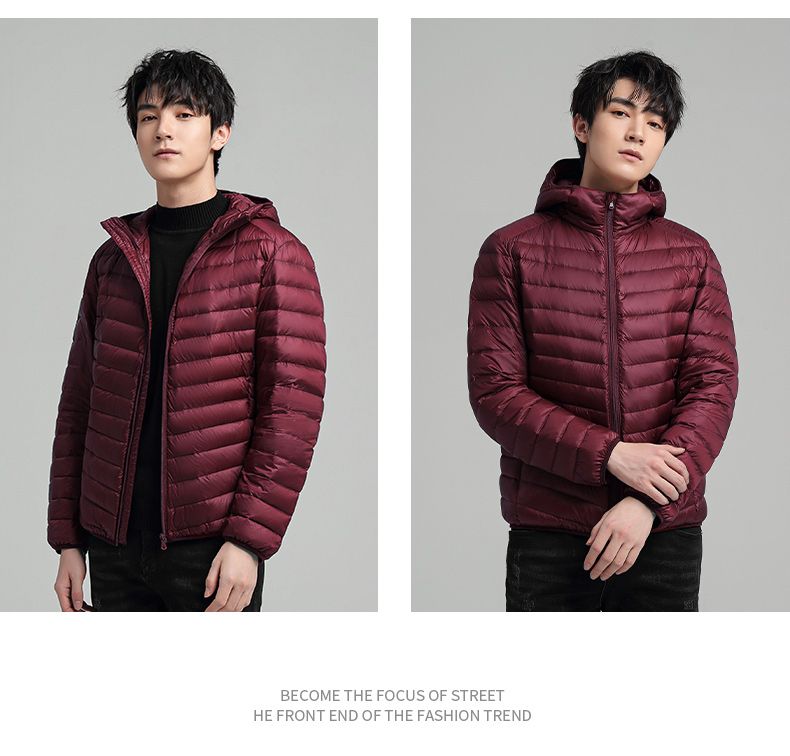 Hooded Down Jacket Ultralight Camping Trekking Hiking Waterproof - Wine