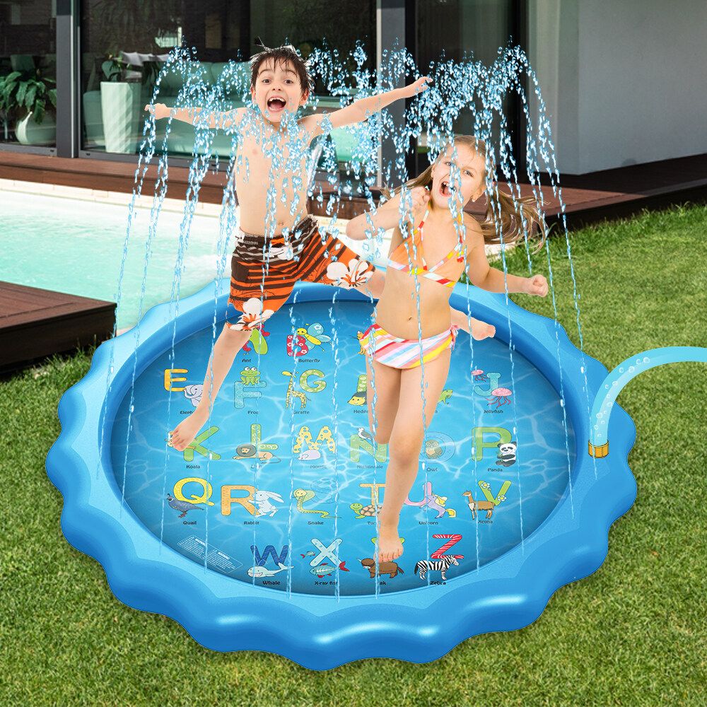 Wevon Splash Playing Pad 67" Sprinkle Play Mat Sprinkler Pad For Kids Sprinkler Pool For Children Outdoor Water Toys Learning Educational Wading Pool For Toddlers Boys Girls Lace