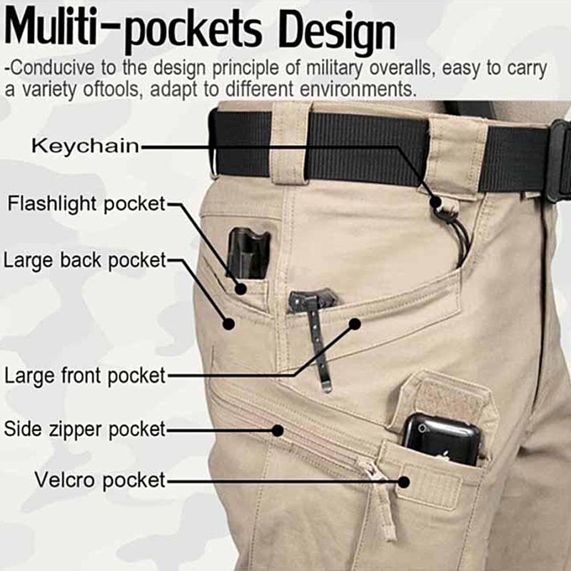 Cargo Pants Men Combat Military Pants Many Pockets Stretch Flexible Man Casual Trousers White