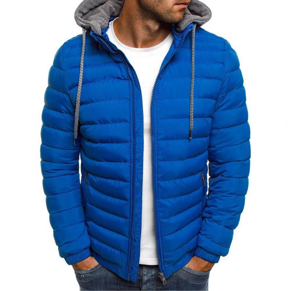 Oversize Down Coat Men Detachable Hat Padded Hooded Cardigan Drawstring Winter Thick Warm Jacket Outerwear Top