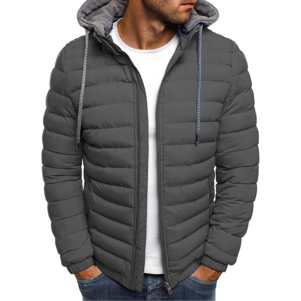 Oversize Down Coat Men Detachable Hat Padded Hooded Cardigan Drawstring Winter Thick Warm Jacket Outerwear Top