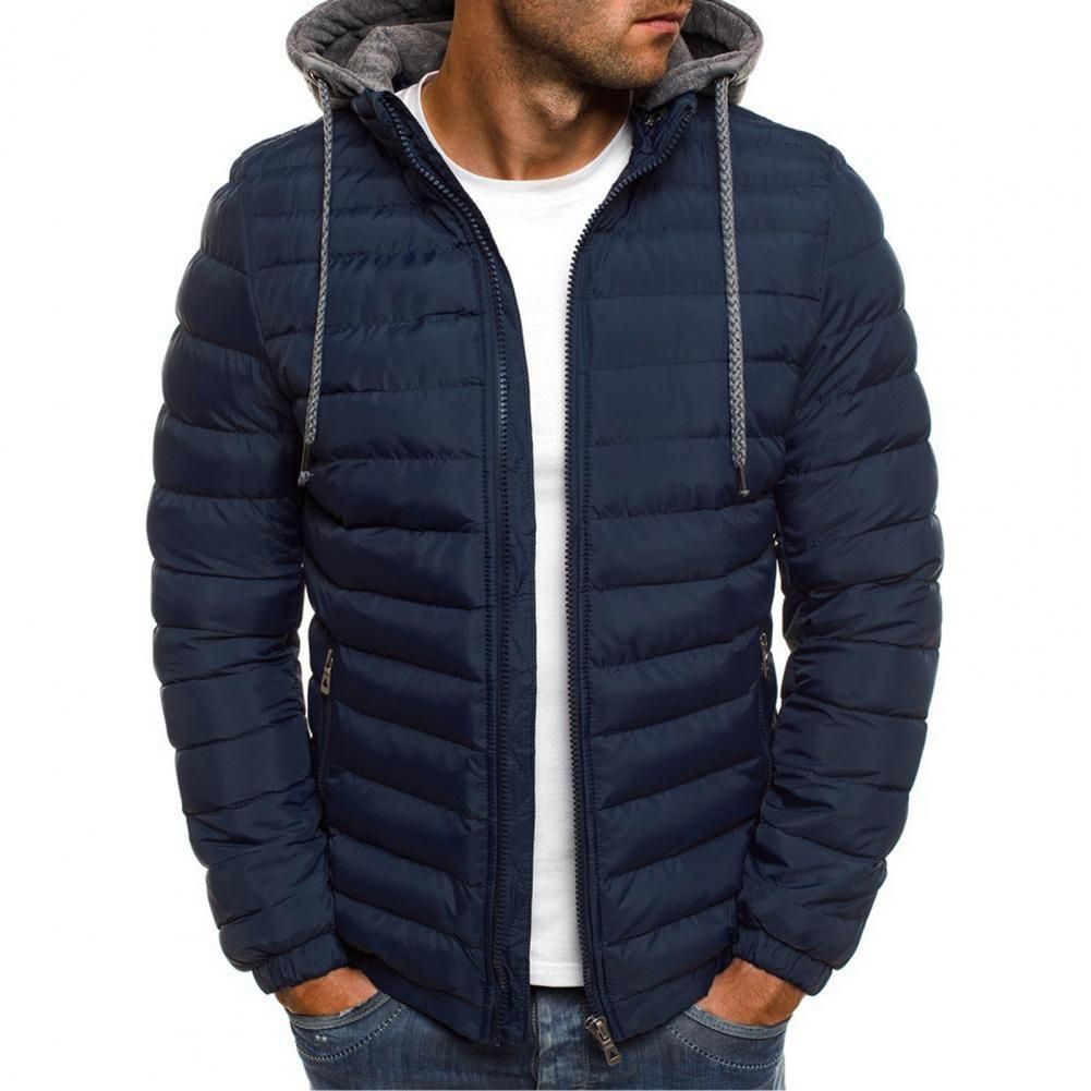 Oversize Down Coat Men Detachable Hat Padded Hooded Cardigan Drawstring Winter Thick Warm Jacket Outerwear Top