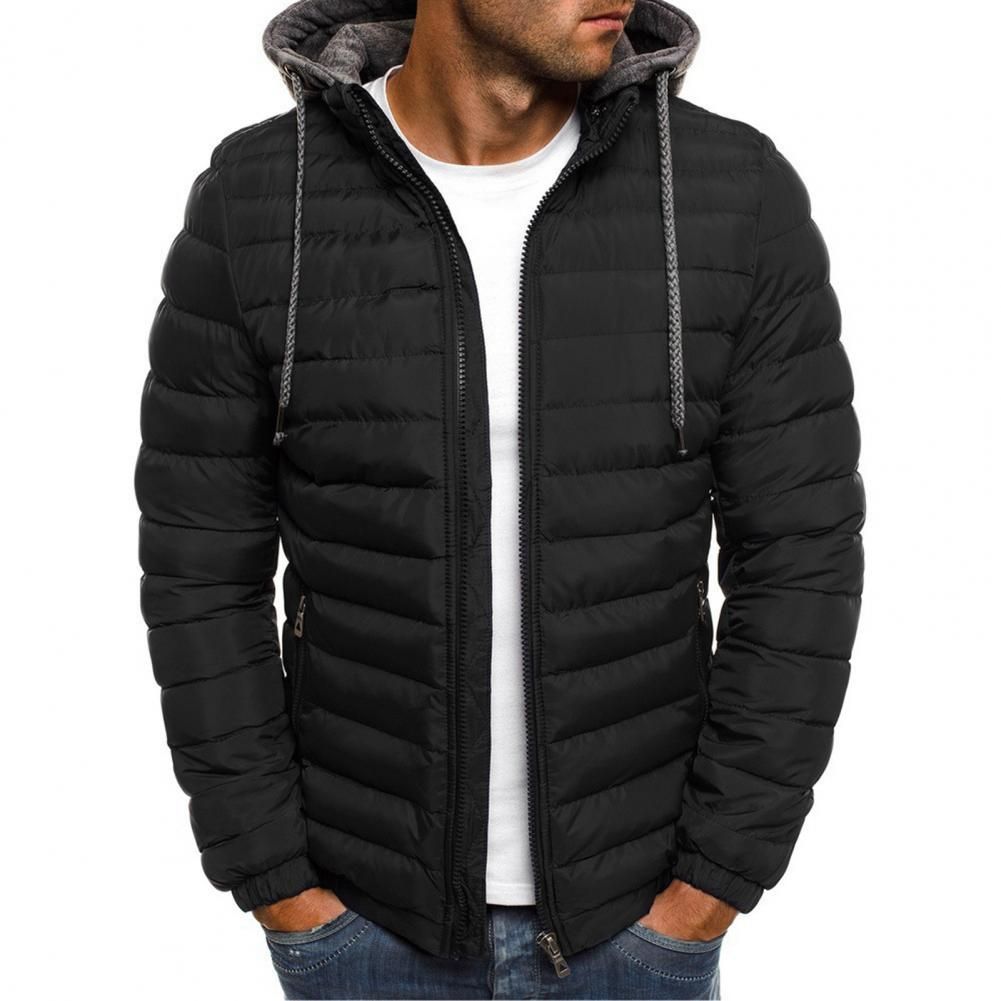 Oversize Down Coat Men Detachable Hat Padded Hooded Cardigan Drawstring Winter Thick Warm Jacket Outerwear Top