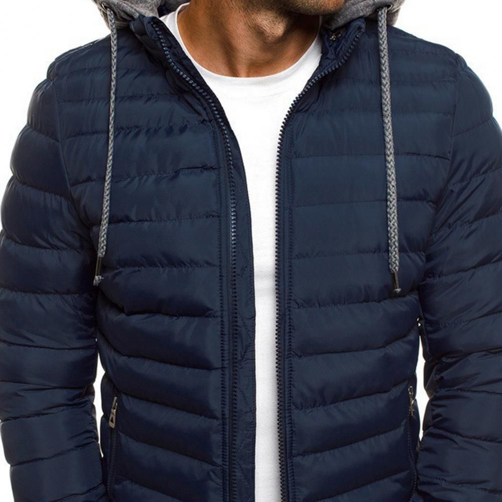 Oversize Down Coat Men Detachable Hat Padded Hooded Cardigan Drawstring Winter Thick Warm Jacket Outerwear Top