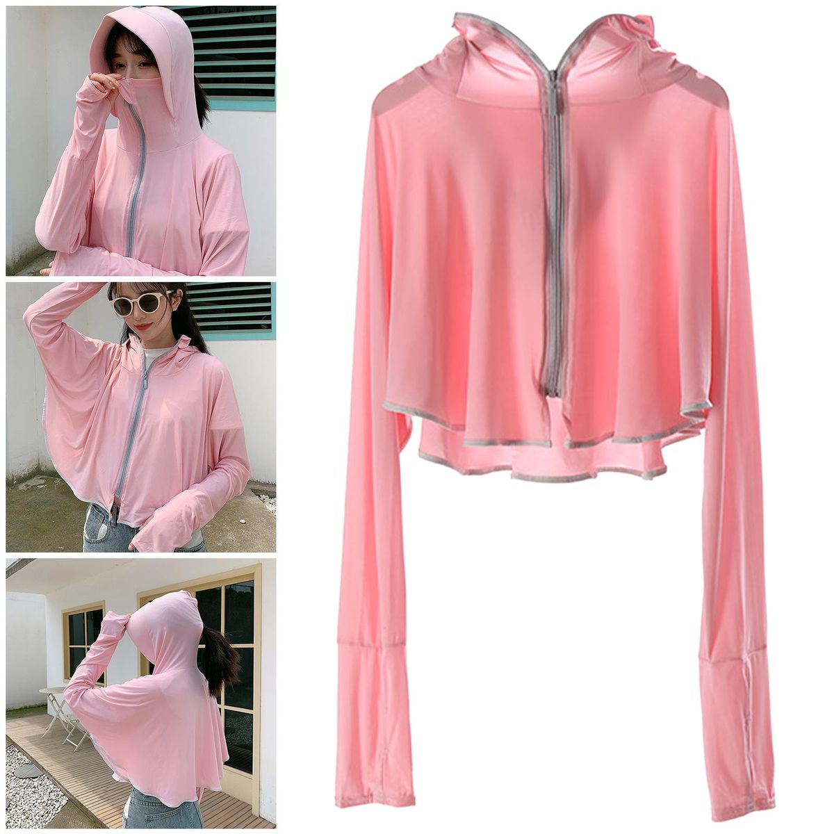Thin Women Sun Protection Clothing Sun Proof Summer Shirt Jacket Pink