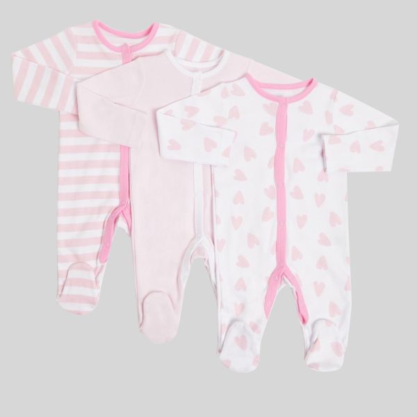 Baby Girls Pure Cotton Sleepsuits - 3 Piece