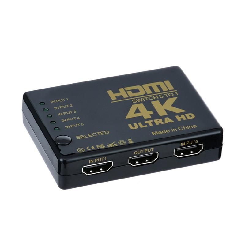 Mini HDMI Switcher 3D 1080p 5 Port 4K HDMI Switch Switcher Selector Splitter With Hub IR Remote FOr HDTV DVD