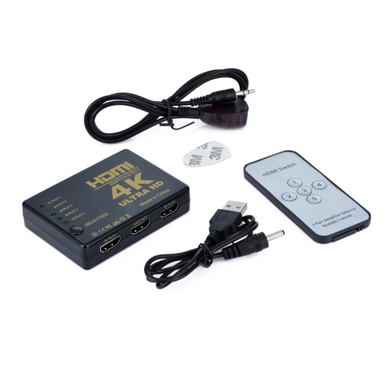 Mini HDMI Switcher 3D 1080p 5 Port 4K HDMI Switch Switcher Selector Splitter With Hub IR Remote FOr HDTV DVD