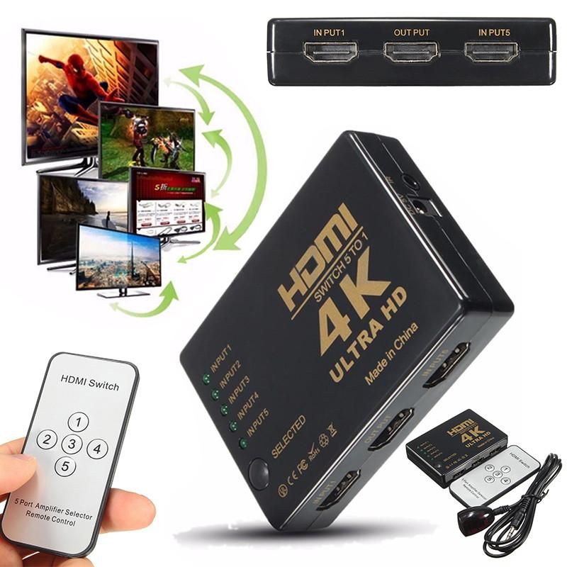 Mini HDMI Switcher 3D 1080p 5 Port 4K HDMI Switch Switcher Selector Splitter With Hub IR Remote FOr HDTV DVD