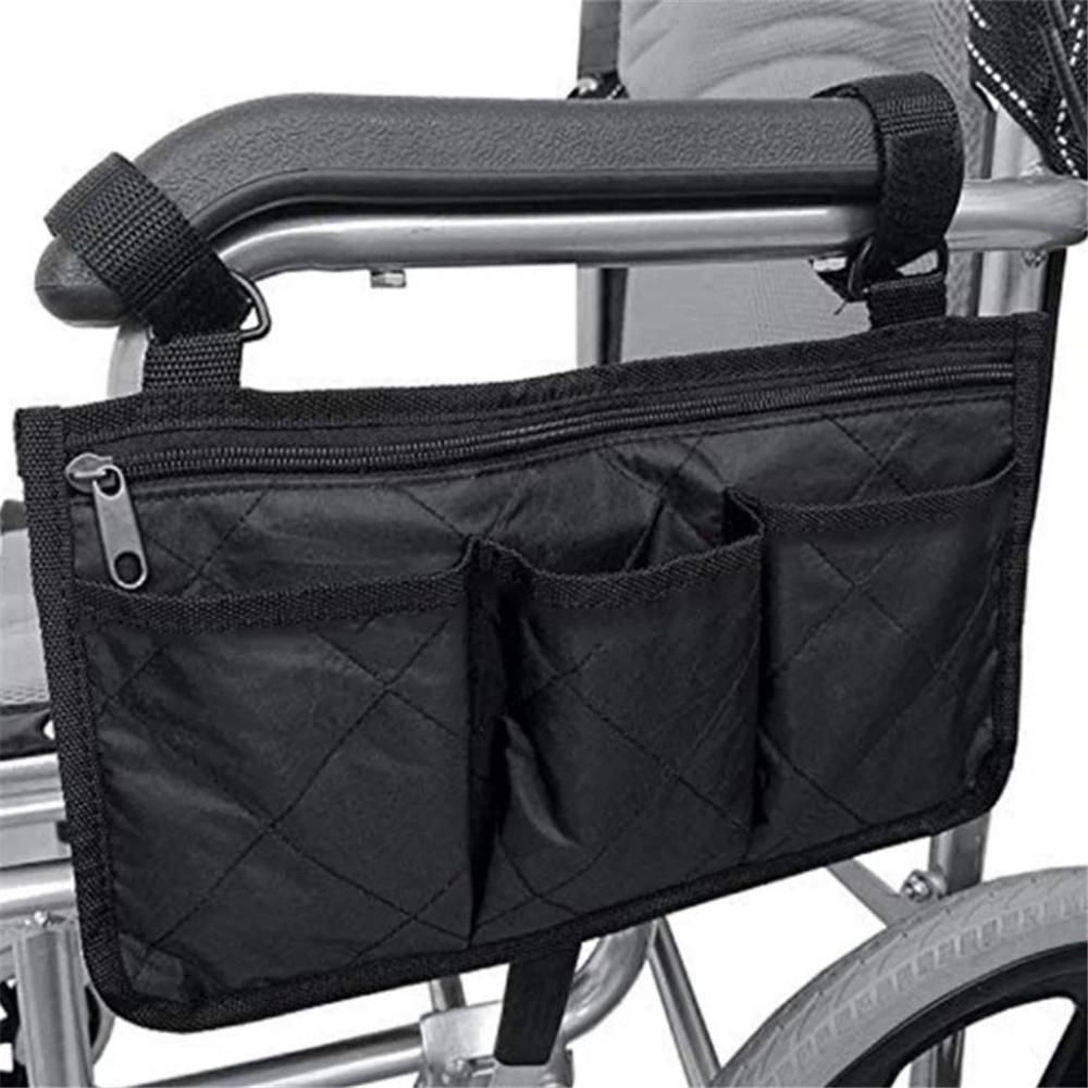 Wheelchair Armrest Side Bag Hang On Side with Reflective Strip Storage Pouches