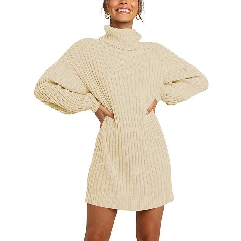 2022 Autumn and Winter New Women's High-neck Medium Length Sweater Knitwear Dress