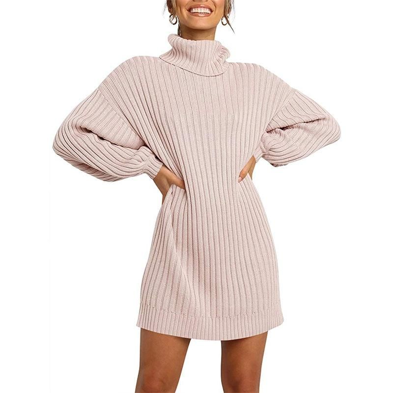2022 Autumn and Winter New Women's High-neck Medium Length Sweater Knitwear Dress