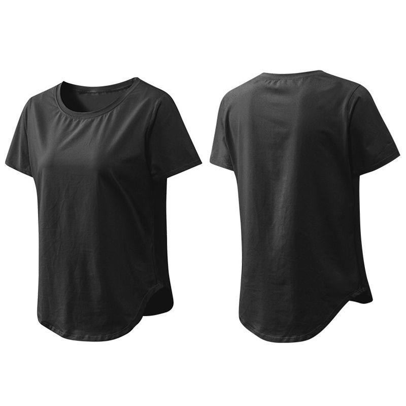 Women Summer Sports T-Shirt Short Sleeve Running Loose Yoga Top（Black）