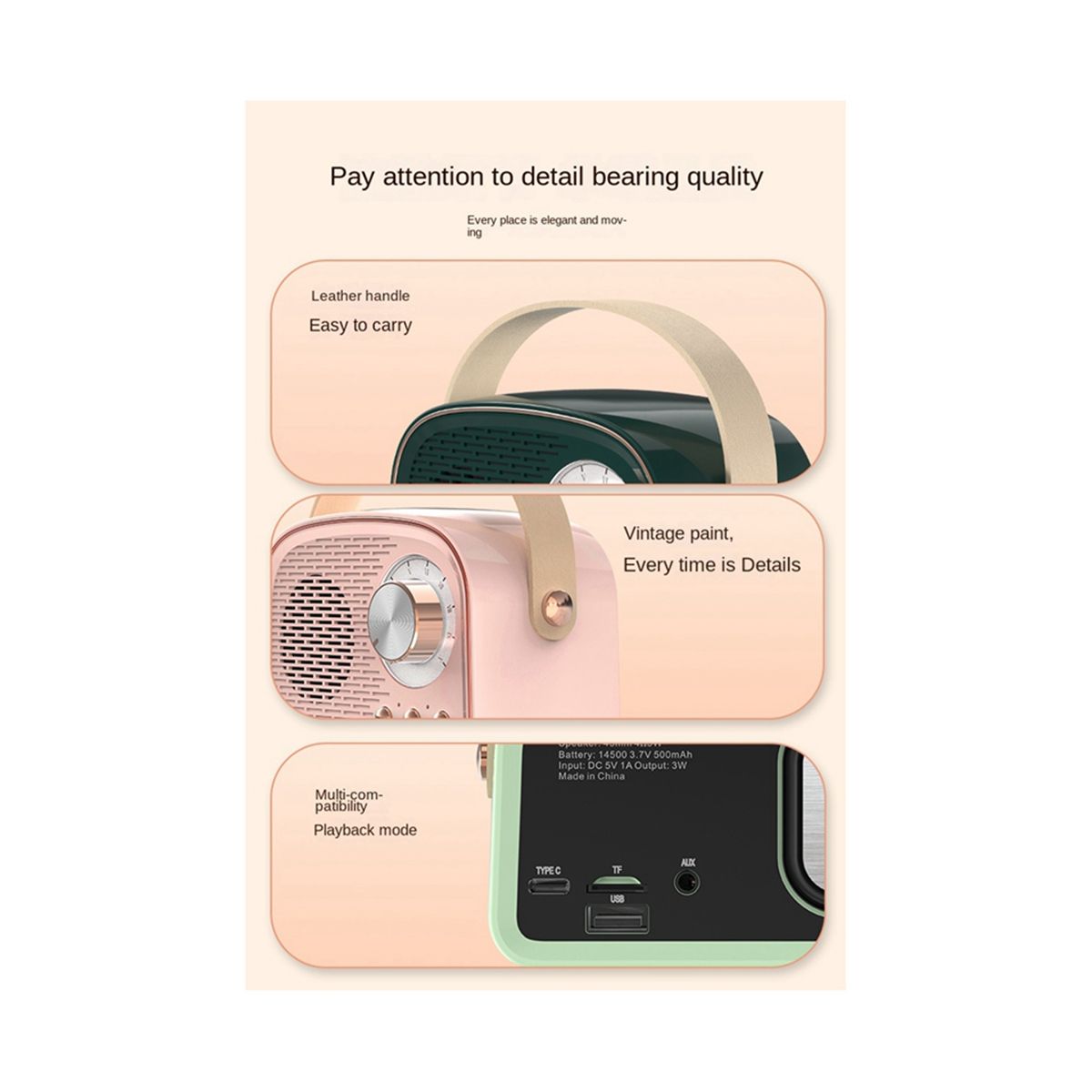 Retro Mini Bluetooth Speaker Classical Music Player Sound Stereo Subwoofer Portable Decoration Speakers Home C