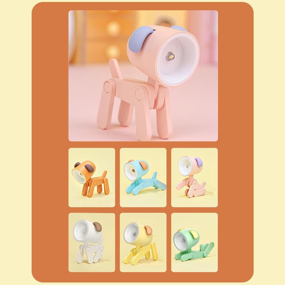 Cartoon Night Light Kid Lamp Mini Dog LED Desk Lamps Cute DIY Portable with Adjustable Phone Holder for Kids Students Bedroom Bookends Nursery Room