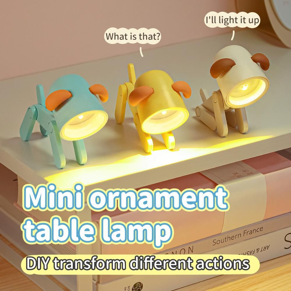 Cartoon Night Light Kid Lamp Mini Dog LED Desk Lamps Cute DIY Portable with Adjustable Phone Holder for Kids Students Bedroom Bookends Nursery Room