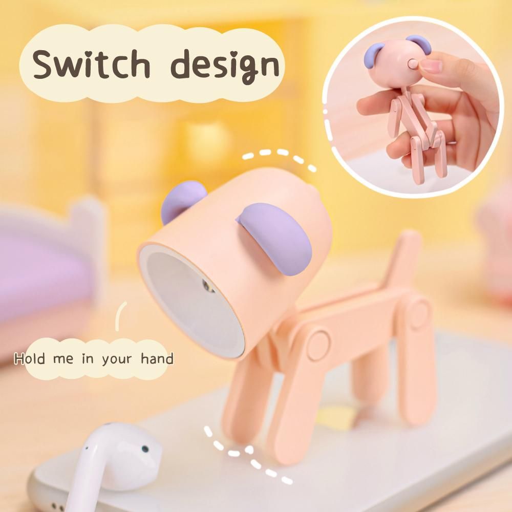 Cartoon Night Light Kid Lamp Mini Dog LED Desk Lamps Cute DIY Portable with Adjustable Phone Holder for Kids Students Bedroom Bookends Nursery Room
