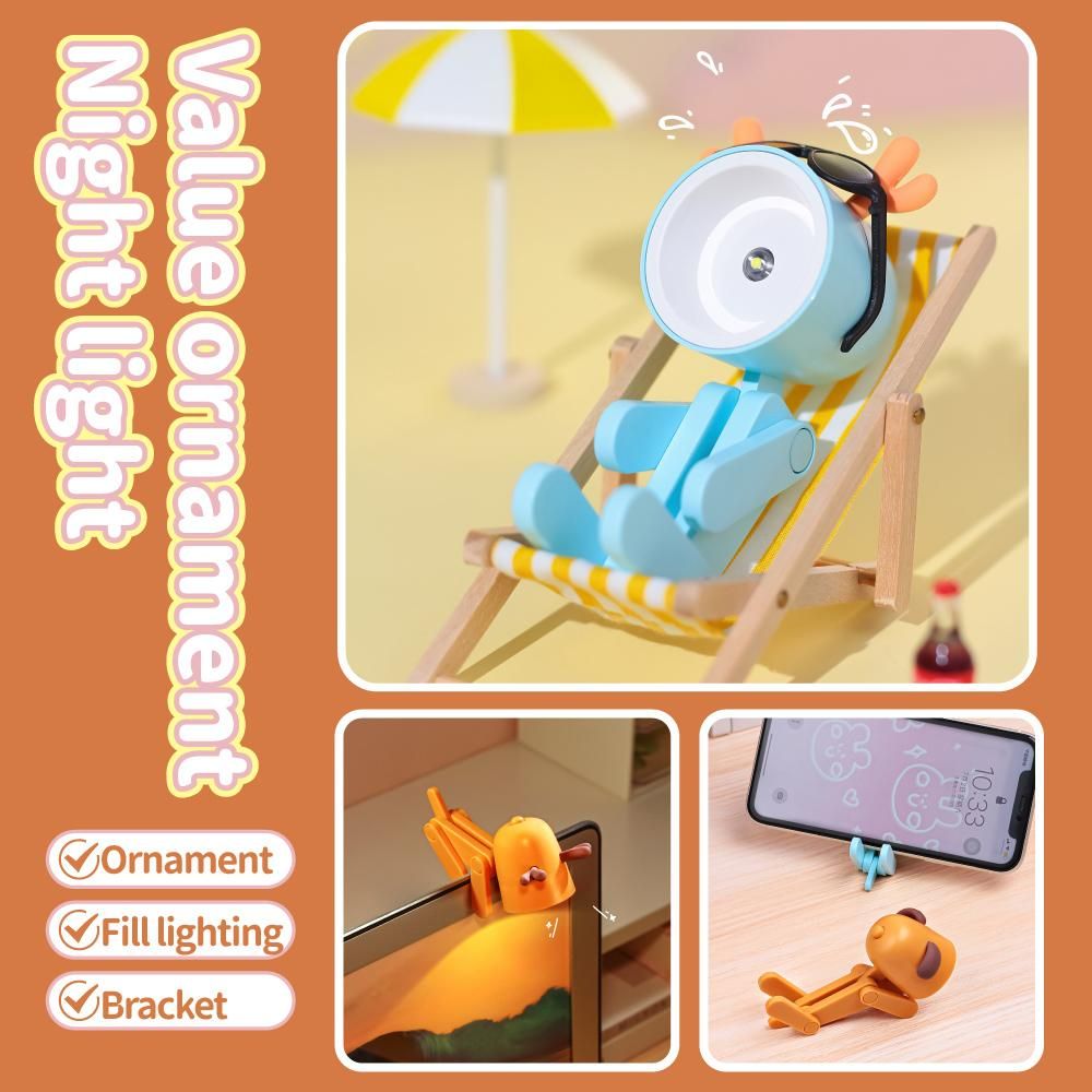 Cartoon Night Light Kid Lamp Mini Dog LED Desk Lamps Cute DIY Portable with Adjustable Phone Holder for Kids Students Bedroom Bookends Nursery Room